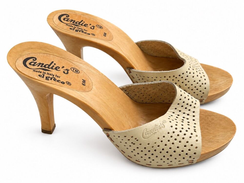 Candie's VTG Made In Italy El Greco Stiletto Heel Sandals Tan Leather Size 6M